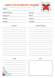 Cross Stitch Project Planner sheet