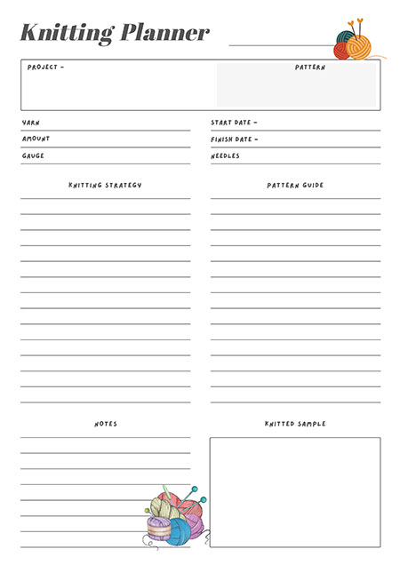 Knitting Planner Sheet