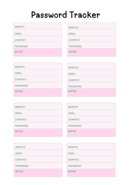 Password Tracker Personal Planner
