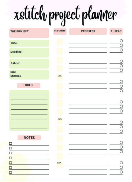 Xstitch Project Planner A4